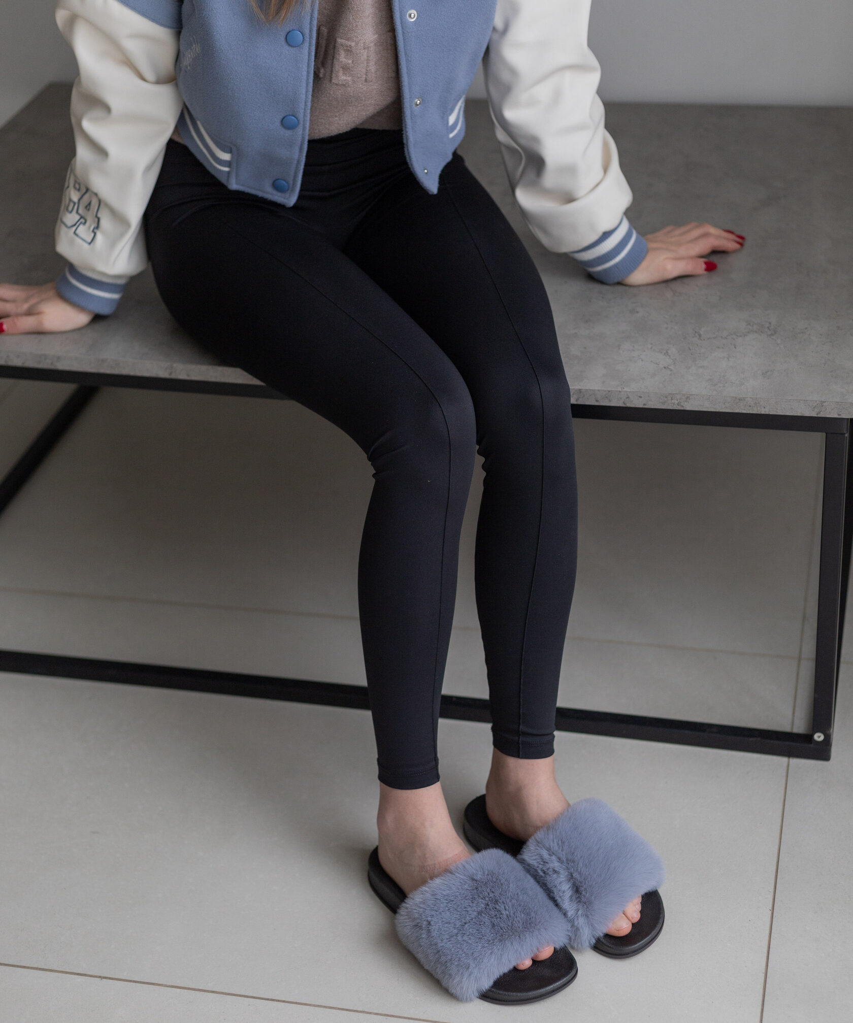 Женские уличные тапочки, серо-голубые, на резиновой подошве