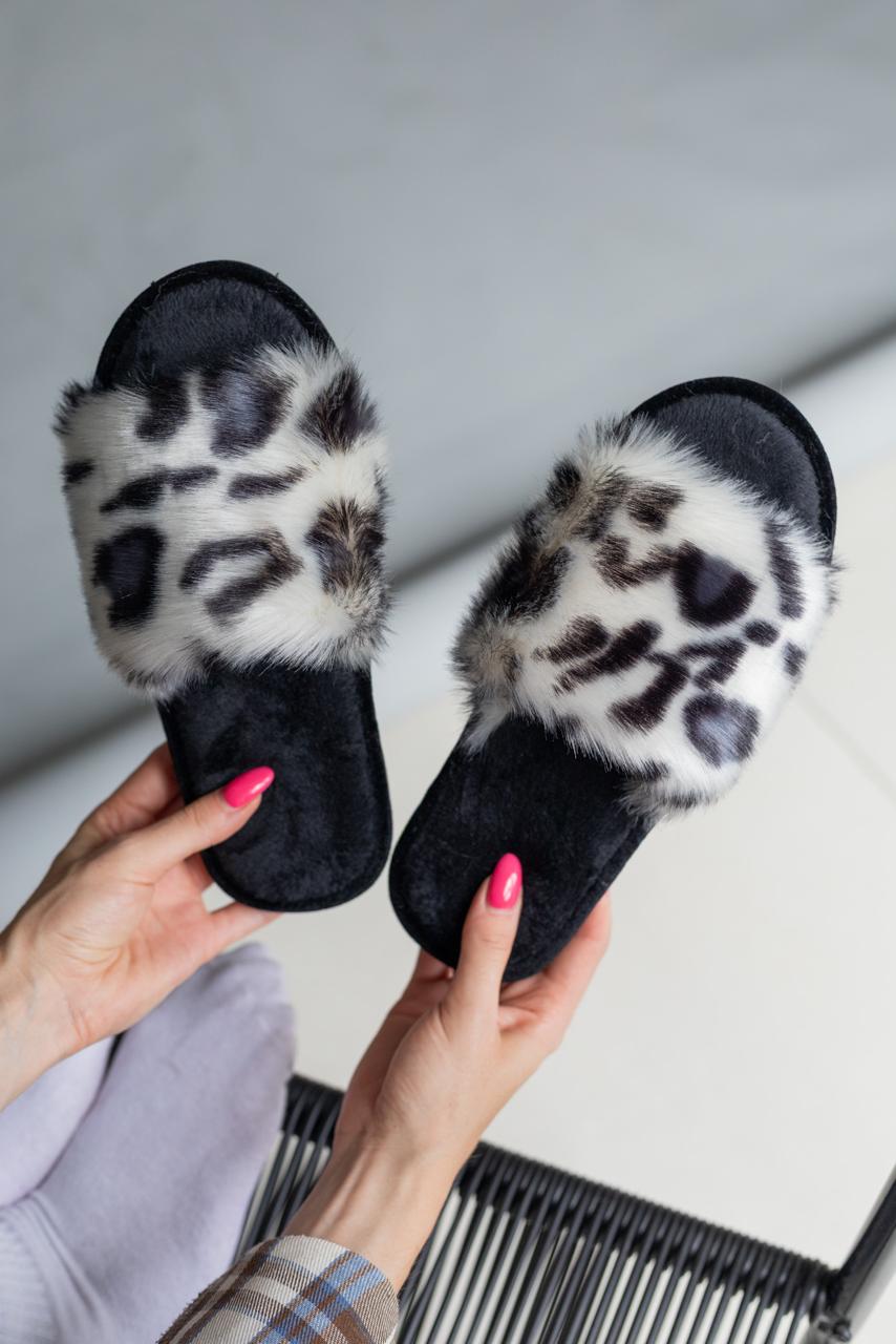 Жіночі домашні капці Halluci з хутра Білосніжний леопард
