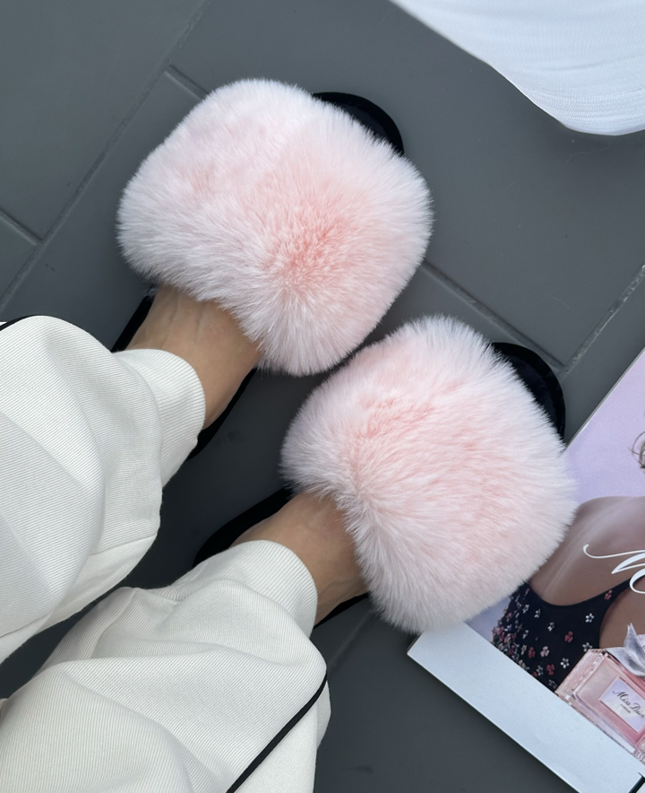 Жіночі домашні капці Halluci з хутра у рожево-чорному кольорі