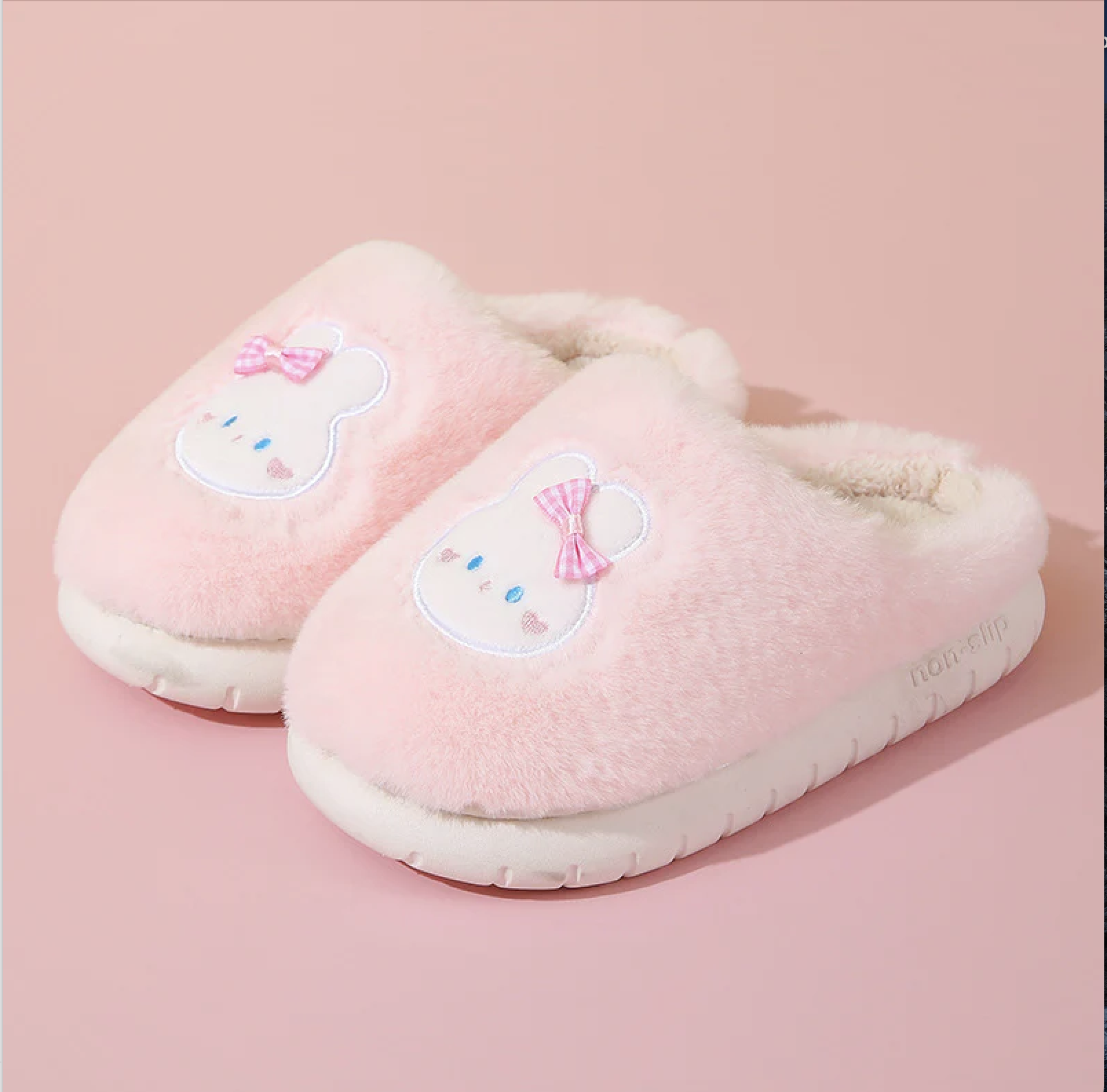 Дитячі тапки Bear з еко-хутра рожеві