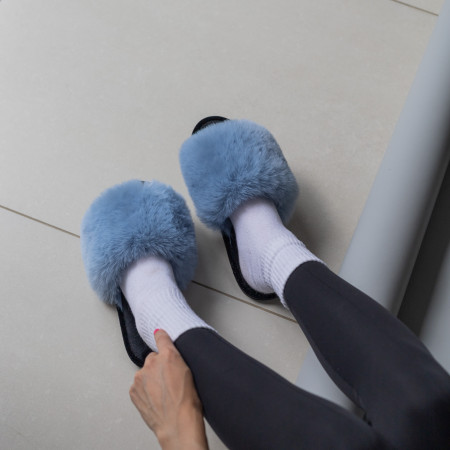 Жіночі домашні капці Halluci з хутра блакитно-чорні