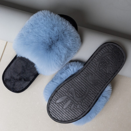 Жіночі домашні капці Halluci з хутра блакитно-чорні