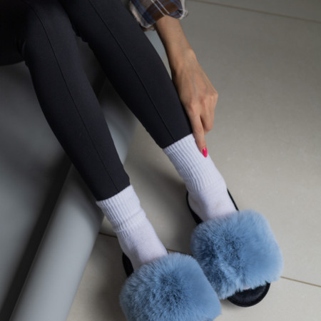 Жіночі домашні капці Halluci з хутра блакитно-чорні