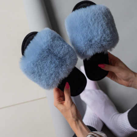 Жіночі домашні капці Halluci з хутра блакитно-чорні