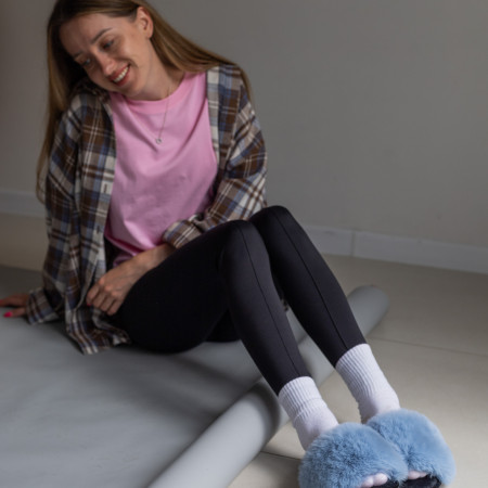 Жіночі домашні капці Halluci з хутра блакитно-чорні