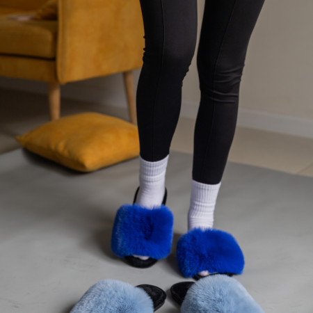 Жіночі домашні капці Halluci з хутра блакитно-чорні