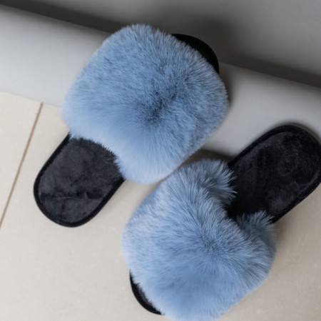 Жіночі домашні капці Halluci з хутра блакитно-чорні