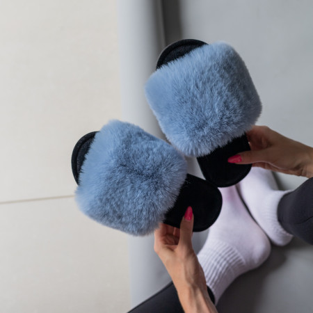 Жіночі домашні капці Halluci з хутра блакитно-чорні