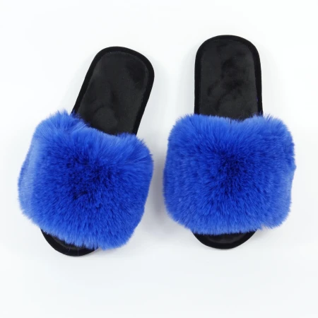 Жіночі домашні капці Halluci з еко-хутра синьо-чорні