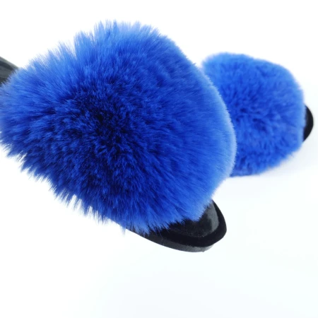 Жіночі домашні капці Halluci з еко-хутра синьо-чорні