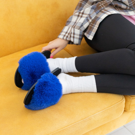 Жіночі домашні капці Halluci з еко-хутра синьо-чорні