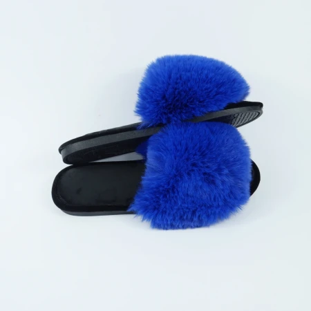 Жіночі домашні капці Halluci з еко-хутра синьо-чорні