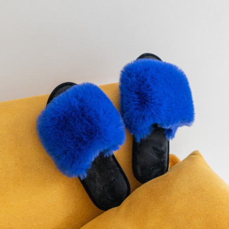 Жіночі домашні капці Halluci з еко-хутра синьо-чорні