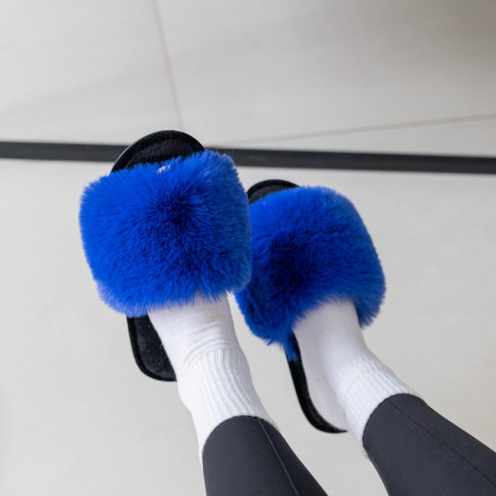 Жіночі домашні капці Halluci з еко-хутра синьо-чорні