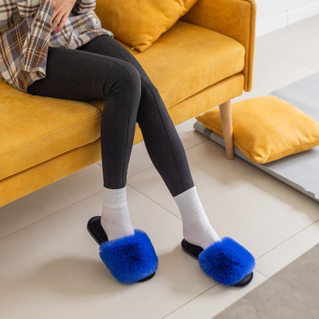 Жіночі домашні капці Halluci з еко-хутра синьо-чорні