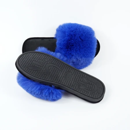 Жіночі домашні капці Halluci з еко-хутра синьо-чорні