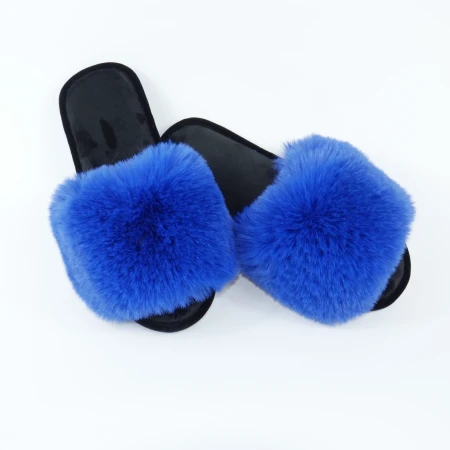 Жіночі домашні капці Halluci з еко-хутра синьо-чорні