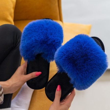 Жіночі домашні капці Halluci з еко-хутра синьо-чорні