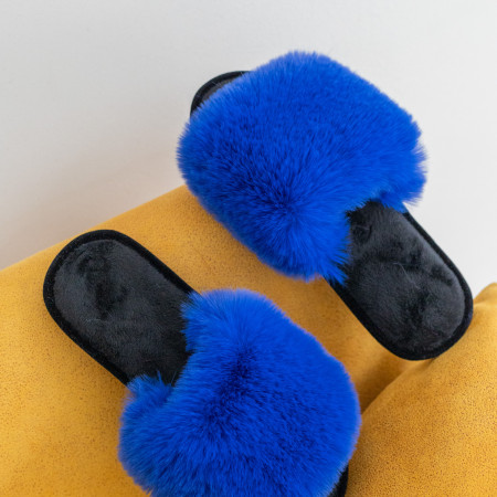 Жіночі домашні капці Halluci з еко-хутра синьо-чорні