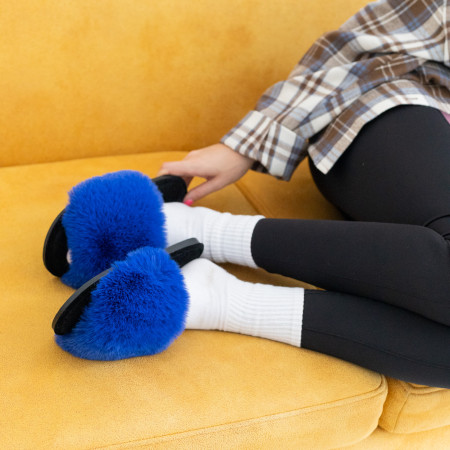 Жіночі домашні капці Halluci з еко-хутра синьо-чорні