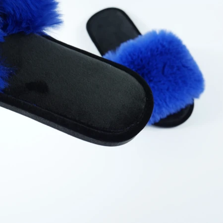 Жіночі домашні капці Halluci з еко-хутра синьо-чорні