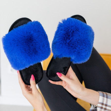 Жіночі домашні капці Halluci з еко-хутра синьо-чорні