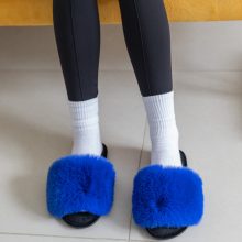 Жіночі домашні капці Halluci з еко-хутра у синьо-чорному кольорі