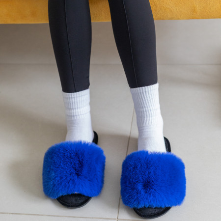 Жіночі домашні капці Halluci з еко-хутра синьо-чорні