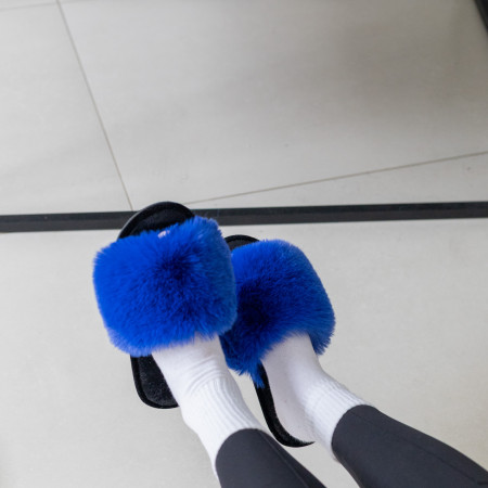 Жіночі домашні капці Halluci з еко-хутра синьо-чорні