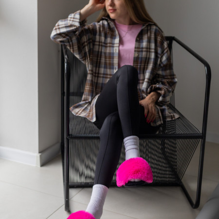 Жіночі домашні капці Halluci з еко-хутра малиново-чорні