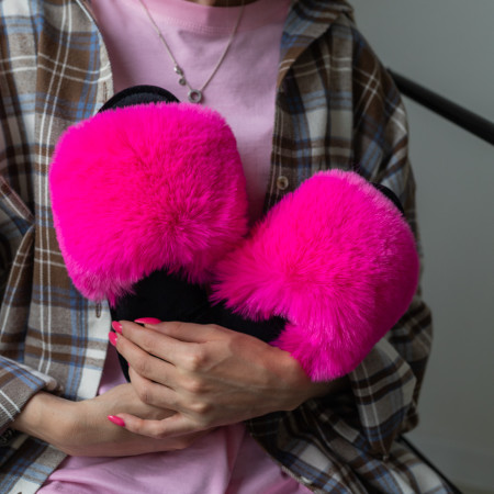 Жіночі домашні капці Halluci з еко-хутра малиново-чорні