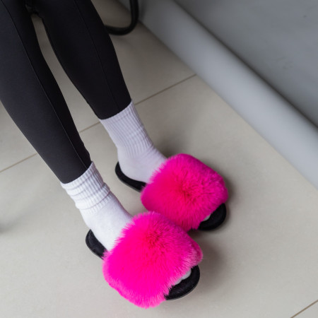 Жіночі домашні капці Halluci з еко-хутра малиново-чорні