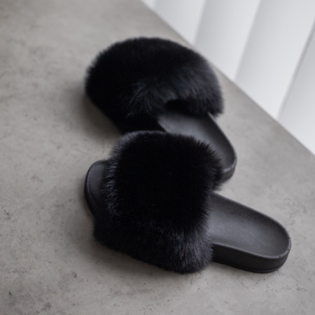 Жіночі тапочки для вулиці, чорні — на резиновій підошві