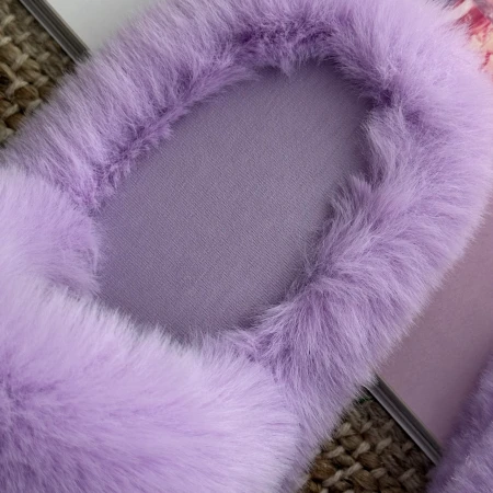 Трендові жіночі тапки Luxury з еко-хутра на платформі в Фіолетовому кольорі