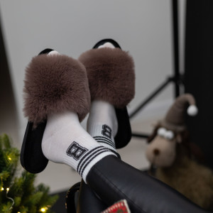 Жіночі домашні капці Halluci з хутра у коричнево-чорному кольорі