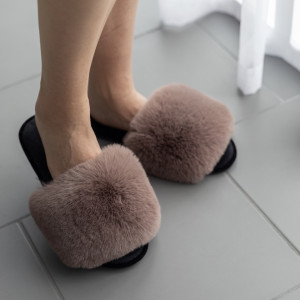 Жіночі домашні капці Halluci з хутра у коричнево-чорному кольорі