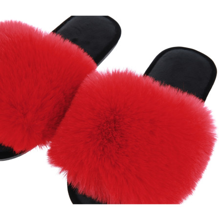 Жіночі домашні капці Halluci з хутра у червоно-чорному кольорі