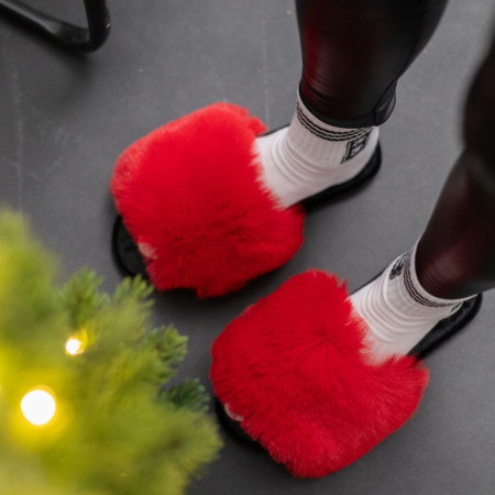 Жіночі домашні капці Halluci з хутра у червоно-чорному кольорі