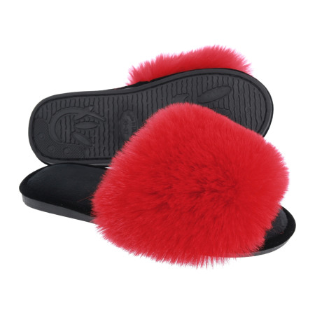 Жіночі домашні капці Halluci з хутра у червоно-чорному кольорі
