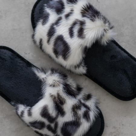 Жіночі домашні капці Halluci з хутра Білосніжний леопард