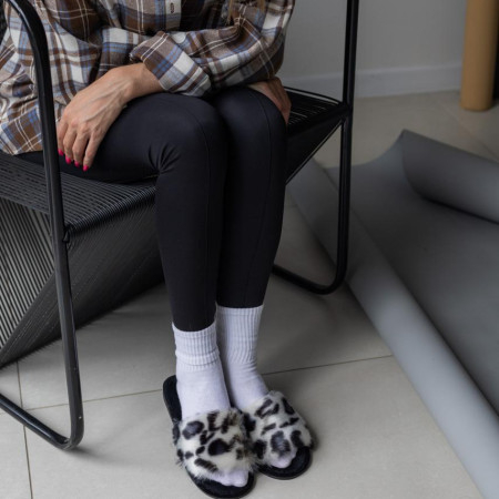 Жіночі домашні капці Halluci з хутра Білосніжний леопард