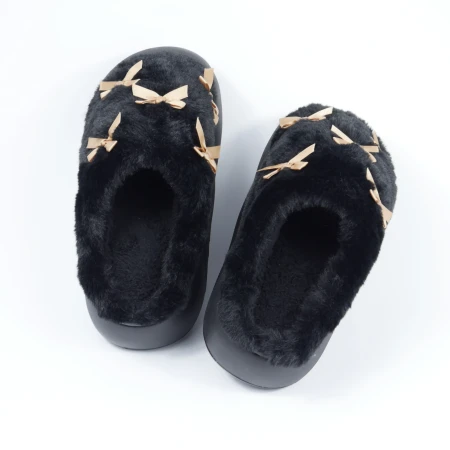 Женские домашние тапочки с бантиками в черном цвете