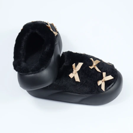 Женские домашние тапочки с бантиками в черном цвете