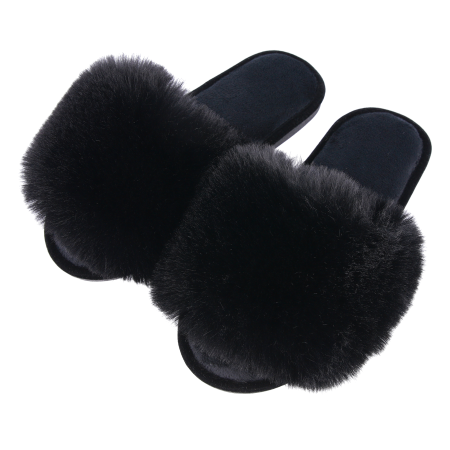 Жіночі домашні капці Halluci з хутра у чорному кольорі