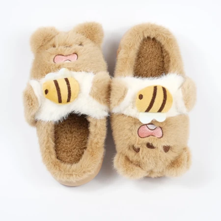 Детские комнатные тапочки «Зверята» из эко-меха (Светло-коричневый мишка)
