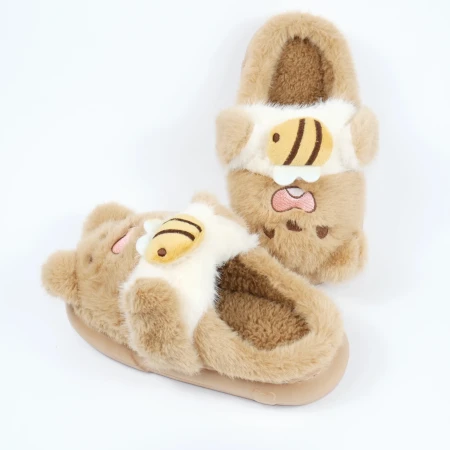 Детские комнатные тапочки «Зверята» из эко-меха (Светло-коричневый мишка)