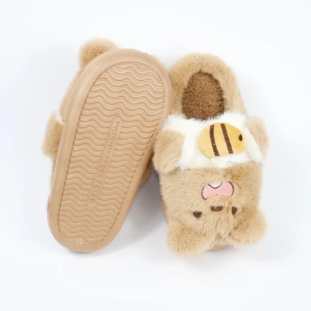 Детские комнатные тапочки «Зверята» из эко-меха (Светло-коричневый мишка)