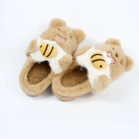 Детские комнатные тапочки «Зверята» из эко-меха (Светло-коричневый мишка)