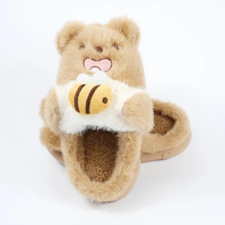 Детские комнатные тапочки «Зверята» из эко-меха (Светло-коричневый мишка)