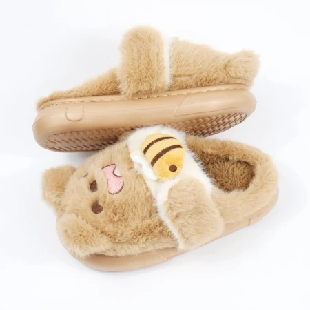 Детские комнатные тапочки «Зверята» из эко-меха (Светло-коричневый мишка)